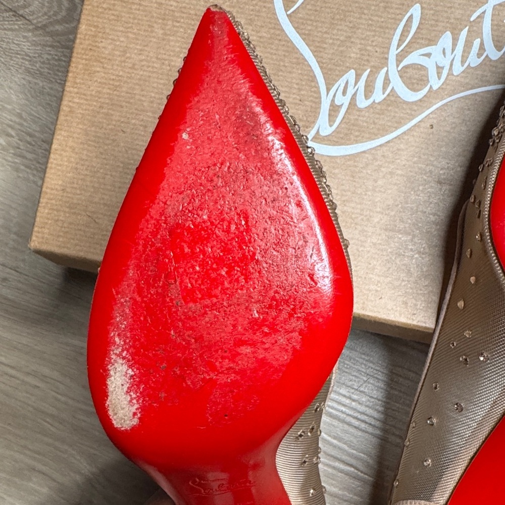 Christian Louboutin Follies Strass 85 | Nude Suede Lame | Worn Once - Picture 7 of 11